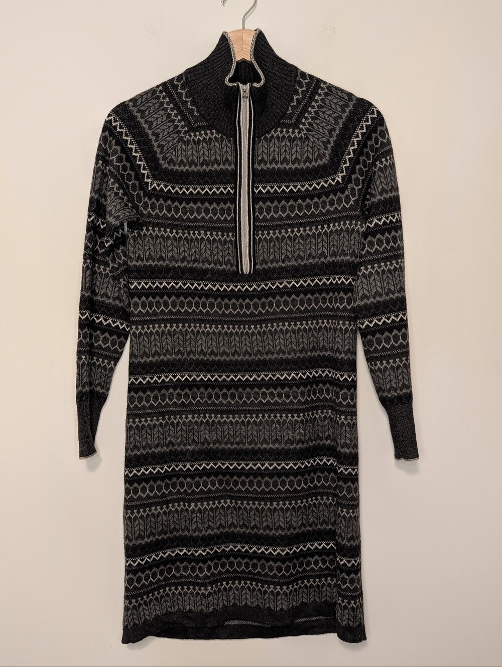 Eddie Bauer Half Zip Fair Isle Nordic Sweater Dress Apres Ski